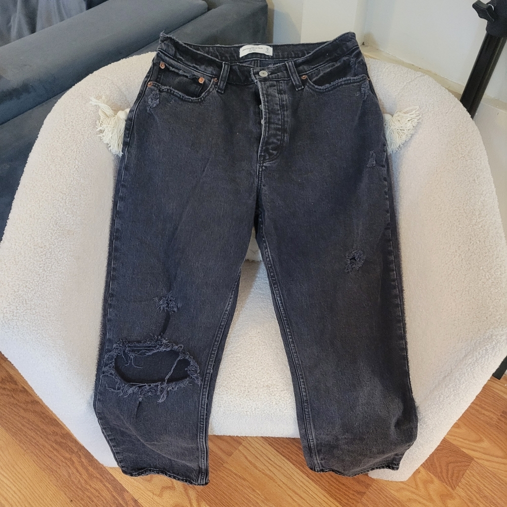 Black Abercrombie Dad Jeans, extra short